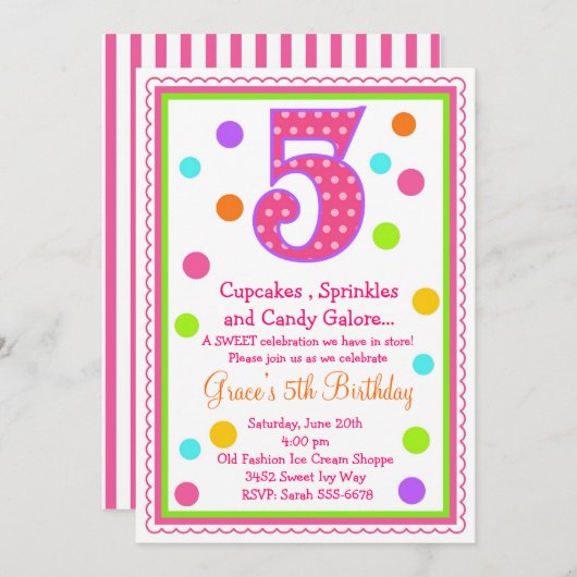 5ème invitation d'anniversaire de surprise douce (Devant / Derrière)