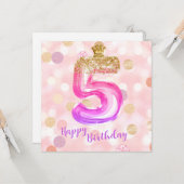 5ème Pink Purple Gold Carte fille d'anniversaire (Devant/Arrière en situation)
