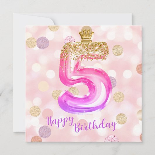 5ème Pink Purple Gold Carte fille d'anniversaire (Devant)