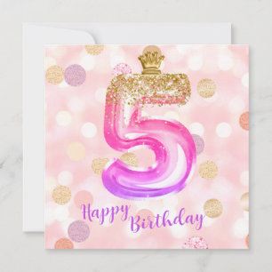 5ème Pink Purple Gold Carte fille d'anniversaire