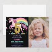 5ème Unicorn Invitations Anniversaire Black avec p (Devant / Derrière)