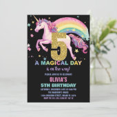 5ème Unicorn Invitations Anniversaire Noir (Debout devant)