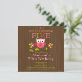 5èmes invitations de fête d'anniversaire de hibou (Debout devant)