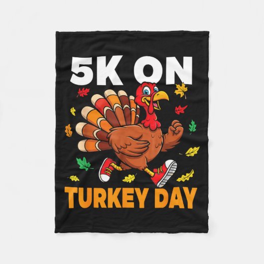 5k On Turkey Day Funny Running Thanksgiving Turkey Fleece Deken (Voorkant)