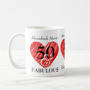 5O en Fabulous Birthday Black Script Red Heart Koffiemok