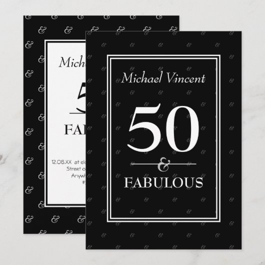 5O en Fabulous Black and White, moderne verjaardag Kaart (Voorkant / Achterkant)