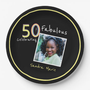 5O en Fabulous Black Yellow Rainbow Chic Birthday Papieren Bordje