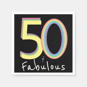 5O en Fabulous zwart Geel Regenboog Chic Verjaarda Servet