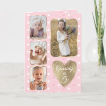 5th Birthday 4 Picture Collage Gold Pink Hearts