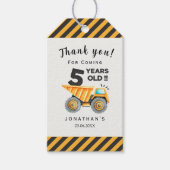 5th birthday boy construction theme cadeaulabel (Voorkant)