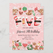 5th Birthday Christmas Party Invitation Kaart (Voorkant / Achterkant)