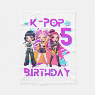 5th Birthday Cute Chibi Kpop Funny 5th Birthday Fleece Deken