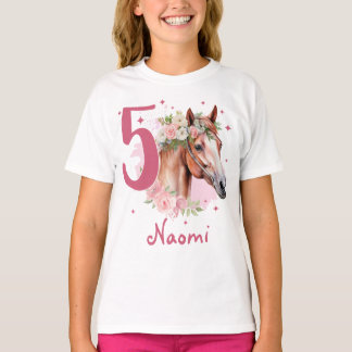 5th Birthday Girl Horse Pastel Pink Five Years T-shirt