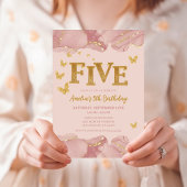 5th Birthday Invitation Pink Gold Glitter Girl
