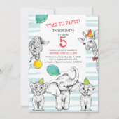 5th birthday invitation with funny cute animal. (Devant)