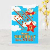 5th Birthday Little Star Cute Animals in a Plane Kaart (Gele Bloem)