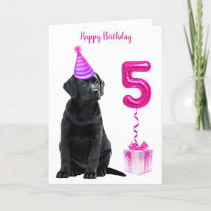 5th Birthday Puppy Theme- Schattige Dog Pink Meisj Kaart