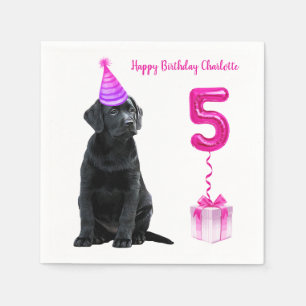 5th Birthday Puppy Theme- Schattige Dog Pink Meisj Servet