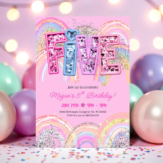 5th Birthday Rainbow Invitation