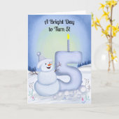 5th Birthday Snowman Snowy Five Kaart (Gele Bloem)