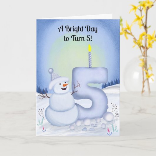 5th Birthday Snowman Snowy Five Kaart (Gele Bloem)