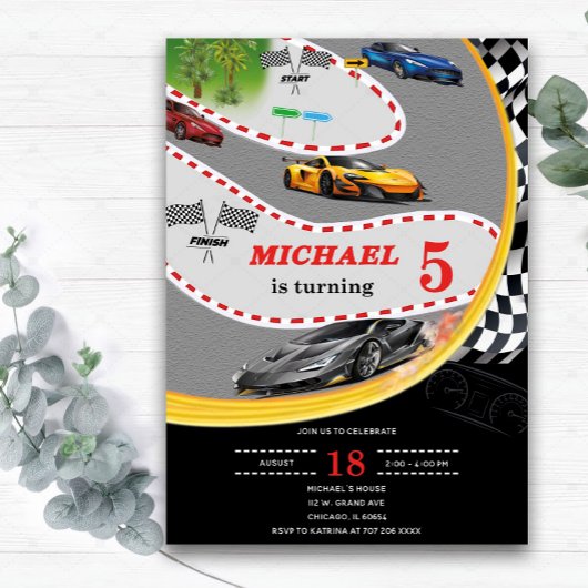 5th Boys voiture Invitations d'anniversaire