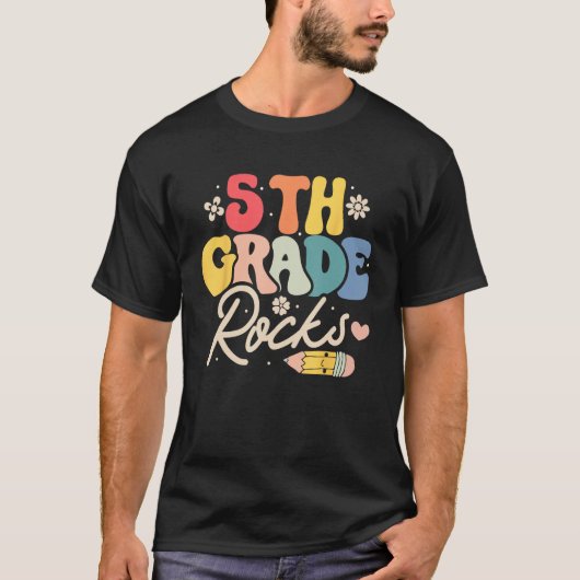 5th Fifth Grade Rocks  Back to School Teacher Stud T-shirt (Voorkant)