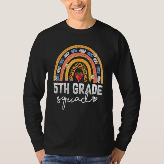 5th Grade Squad Rainbow Leopard Print Team Back to T-shirt (Voorkant)