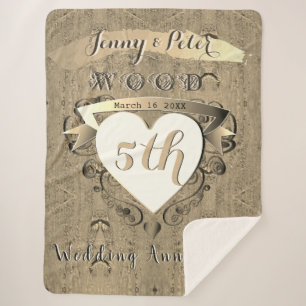5th Wood Wedding Jubileum Sherpa Blanket Deken