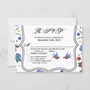 5x3.5 R.S.V.P. Kaart Traditional Bird Tattoo Sparr