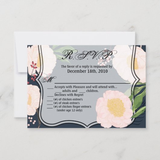 5x3.5 R.S.V.P. Kaart Wit Bloemen op Dark B (Voorkant)