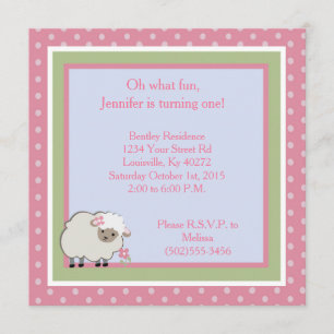 5x5 Agneau de rêve 1er anniversaire Invitation