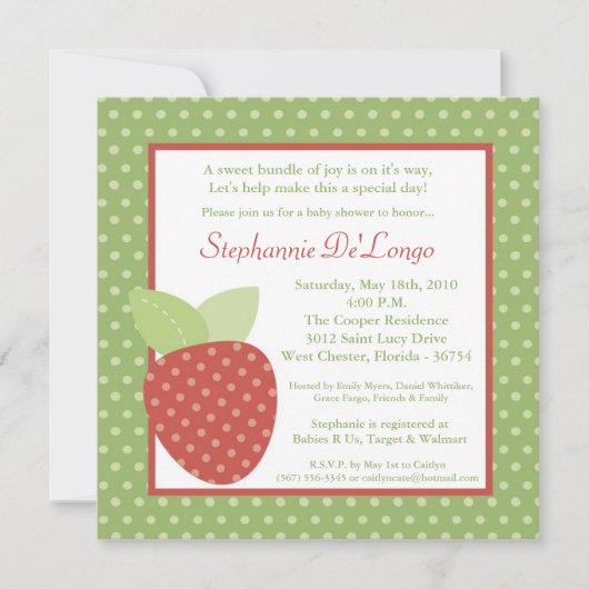 5x5 Baby shower de fraises de ferme Invitation (Devant)