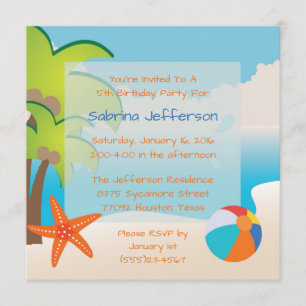 5x5 Beach Party Birthday Party Invitation Kaart