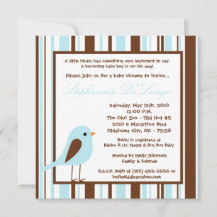 5x5 Blue Boy Woodland Bird Baby shower Invitation