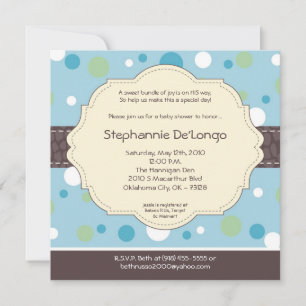5x5 Boy Blue Polkadot Poke Baby shower Invitation