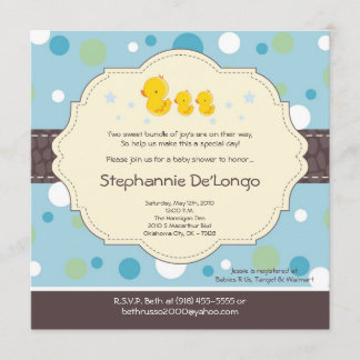 5x5 Boy TWIN Rubber Duck Baby shower Uitnodiging