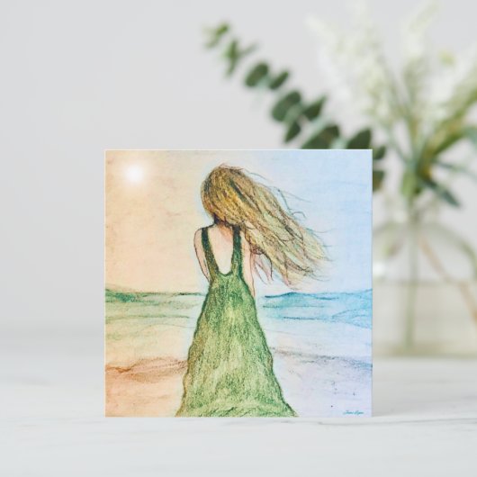 5x5 Cartes Fille sur Plage Imprimer (Debout devant)