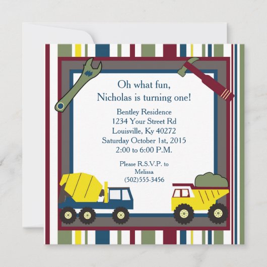 5x5 Construction 1er anniversaire Invitation (Devant)