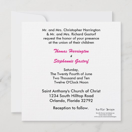 5x5 Faire-part de mariage de transport rose chaud (Dos)