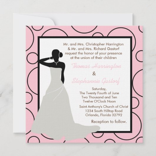 5x5 Faire-part de mariage rose pâle à point (Devant)