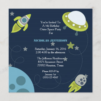 5x5 Green Outer Space Birthday Party Invitation Kaart