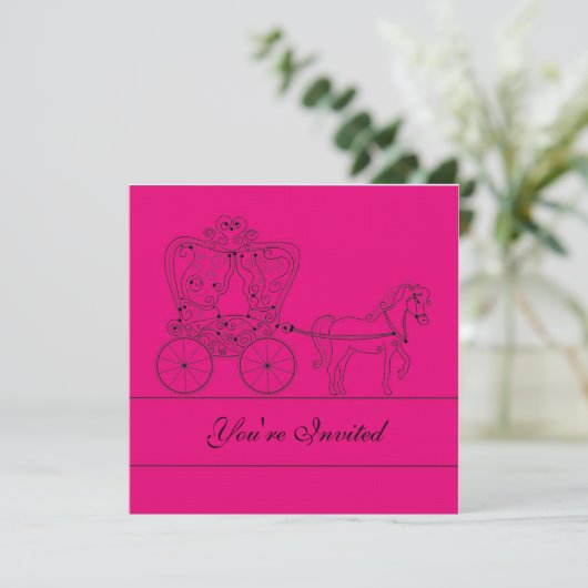 5x5 Hot Roze Carriage Bruiloft uitnodiging (Staand voorkant)