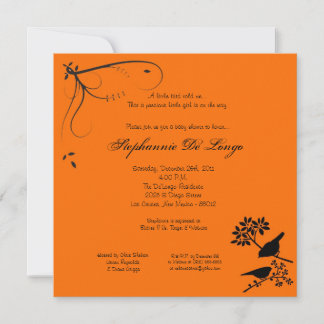 5x5 Invitation au Baby shower d'oiseaux oranges