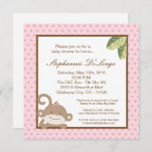 5x5 Invitation Baby shower de singe rose fille (Devant / Derrière)