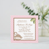 5x5 Invitation Baby shower de singe rose fille (Debout devant)
