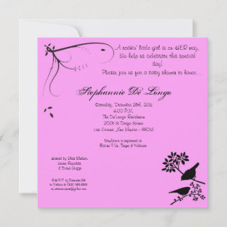 5x5 Invitation Baby shower d'oiseaux roses