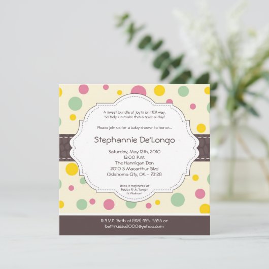 5x5 Invitation Baby shower Poke Poke Rose Polkadot (Debout devant)