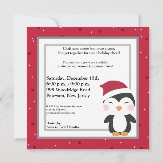 5x5 Invitation du Casquette de Noël Penguin (Devant)