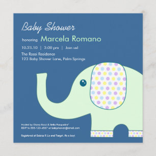 5x5 Invitations de douches pour bébés éléphants